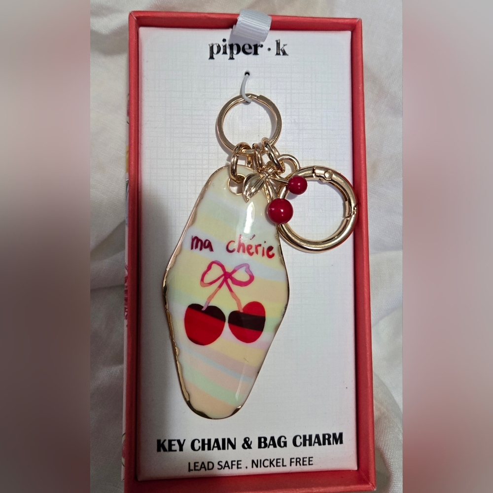 Piper K MaCherie Cherry Bag Charm/Keychain, Red & Gold